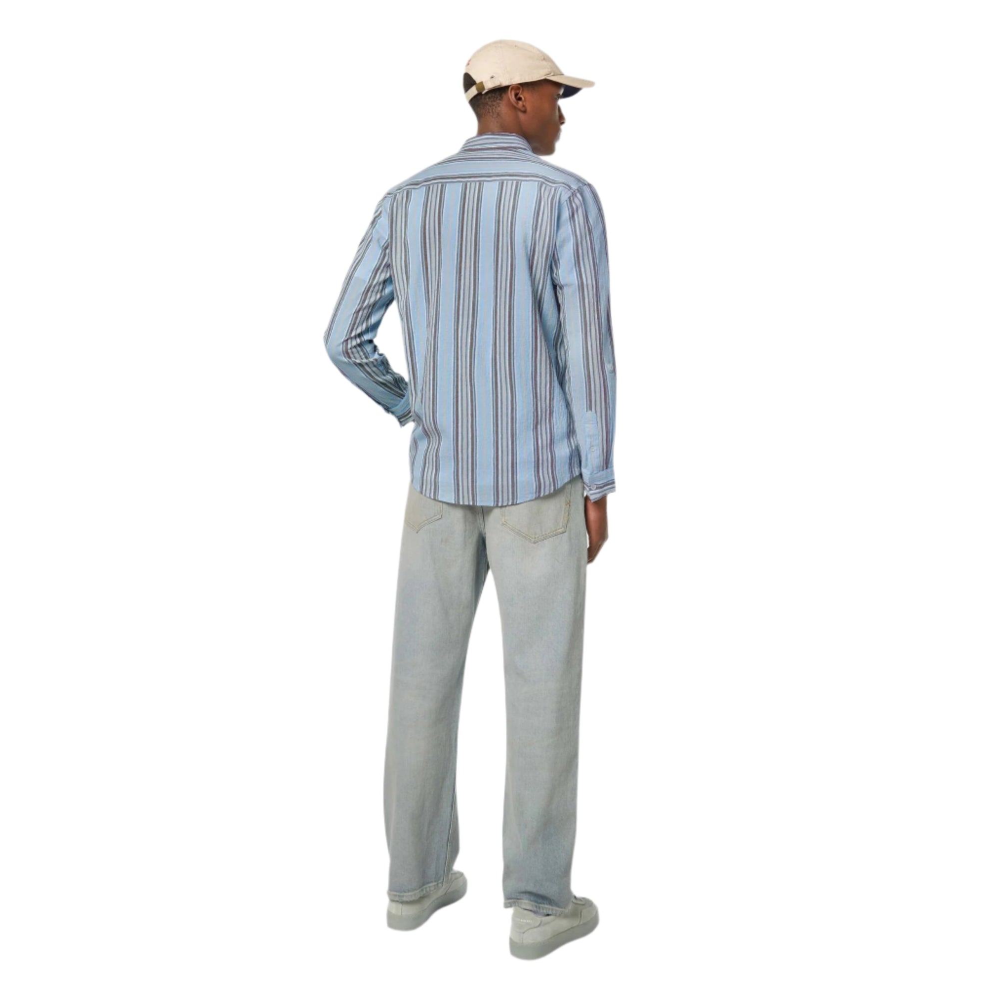 Beige Crinkled-Stripe Regular Fit Shirt