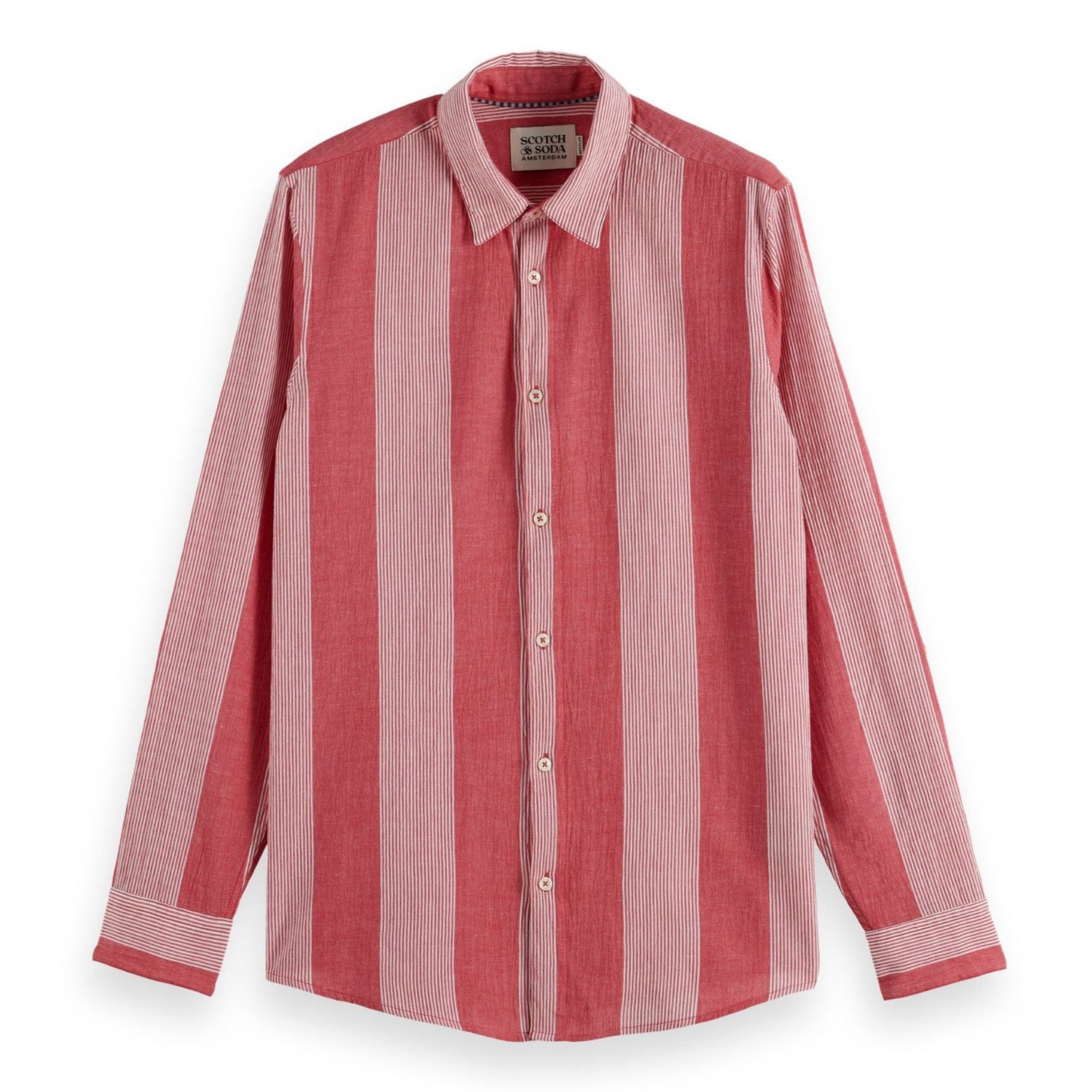 Red Crinkled-Stripe Regular Fit Shirt