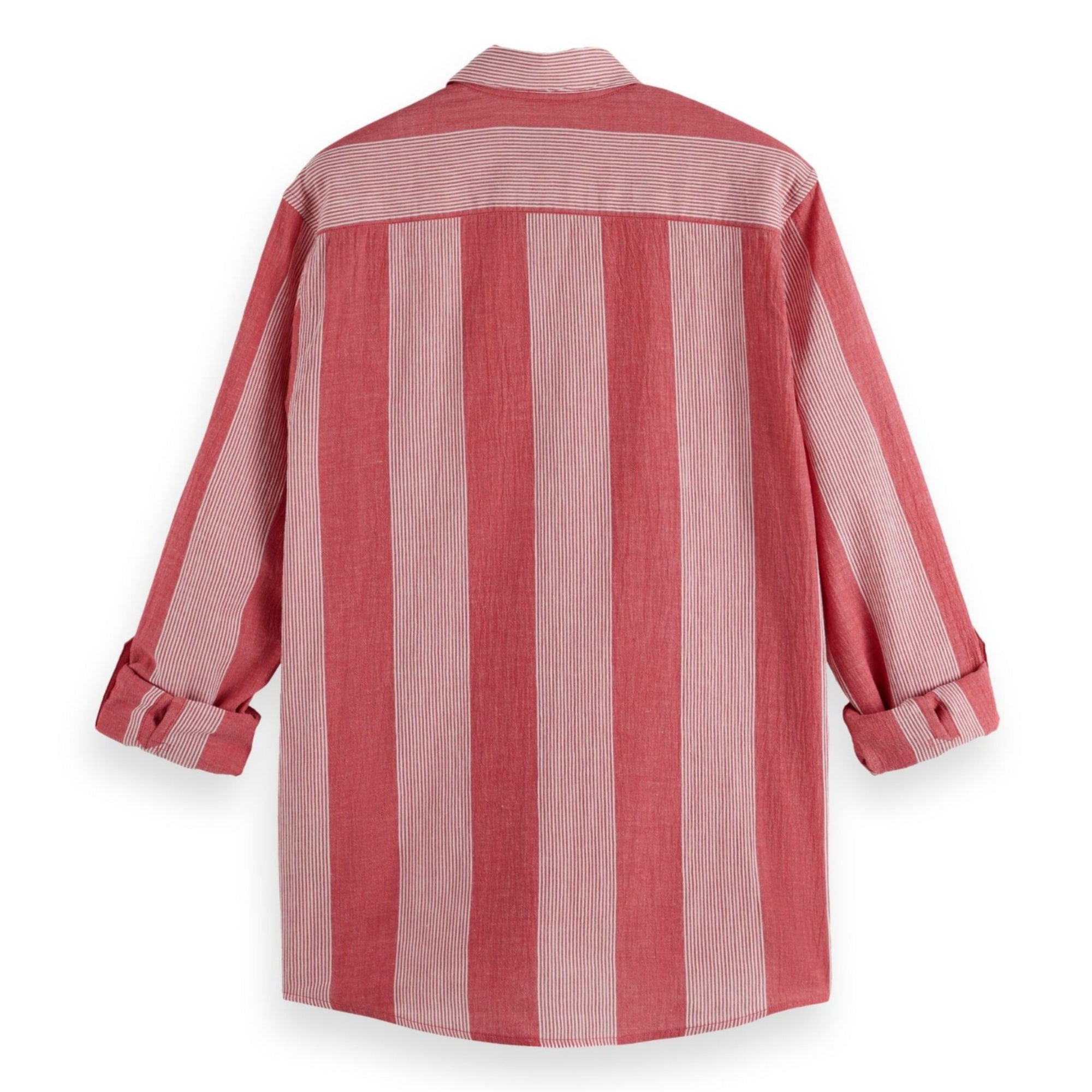 Red Crinkled-Stripe Regular Fit Shirt