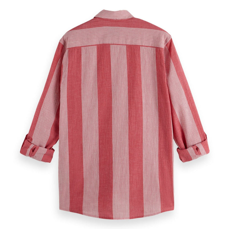 Red Crinkled-Stripe Regular Fit Shirt