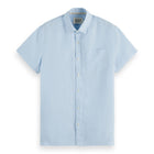 Blue Short-Sleeved Regular Fit Linen Shirt