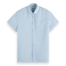 Blue Short-Sleeved Regular Fit Linen Shirt