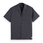 Black Short-Sleeved Regular Fit Sateen Shirt