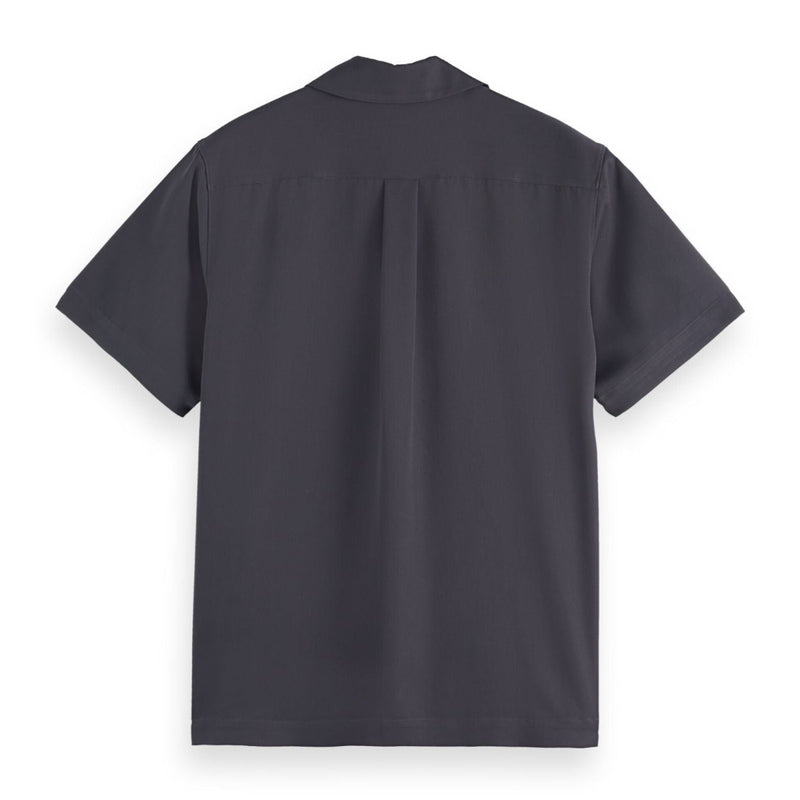 Black Short-Sleeved Regular Fit Sateen Shirt