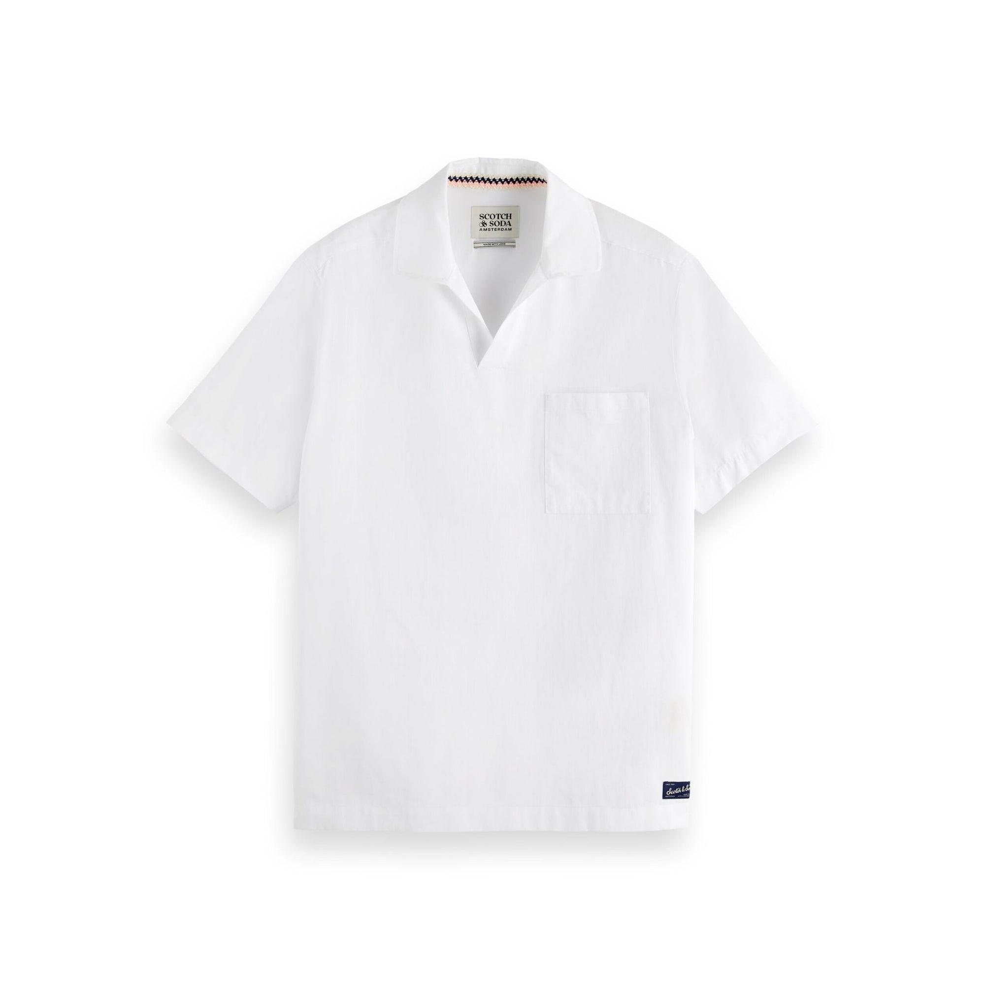 White Short-Sleeved Relaxed-Fit Linen Blend Shirt