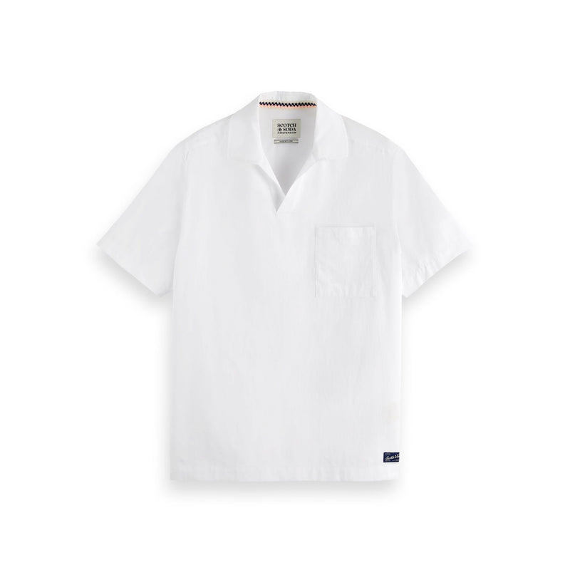 White Short-Sleeved Relaxed-Fit Linen Blend Shirt