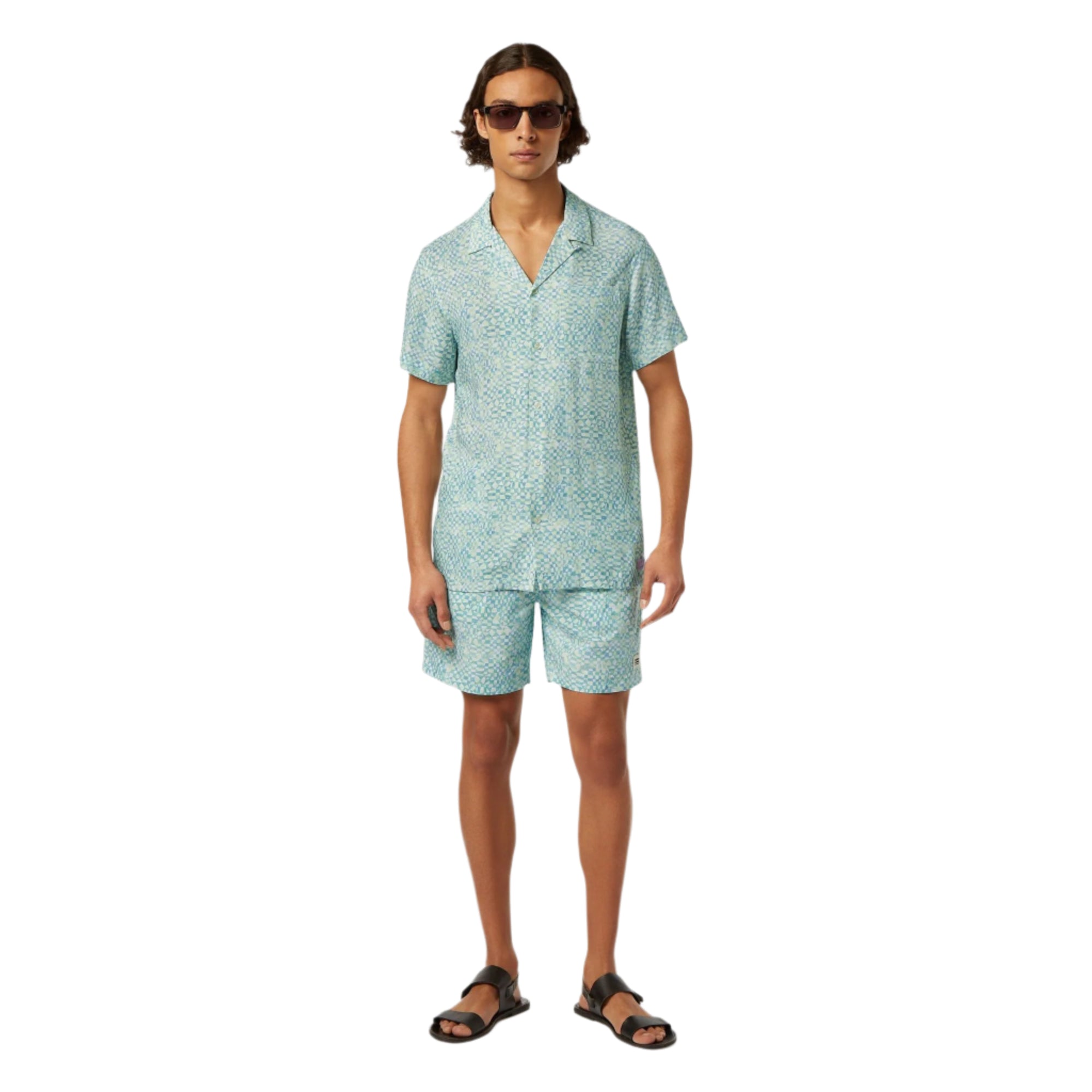 Green Aop Short-Sleeved Regular Fit Viscose Shirt