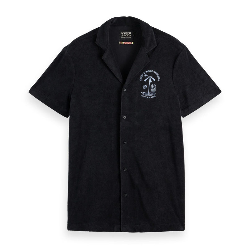 Black Short-Sleeved Regular Fit Towelling Shirt