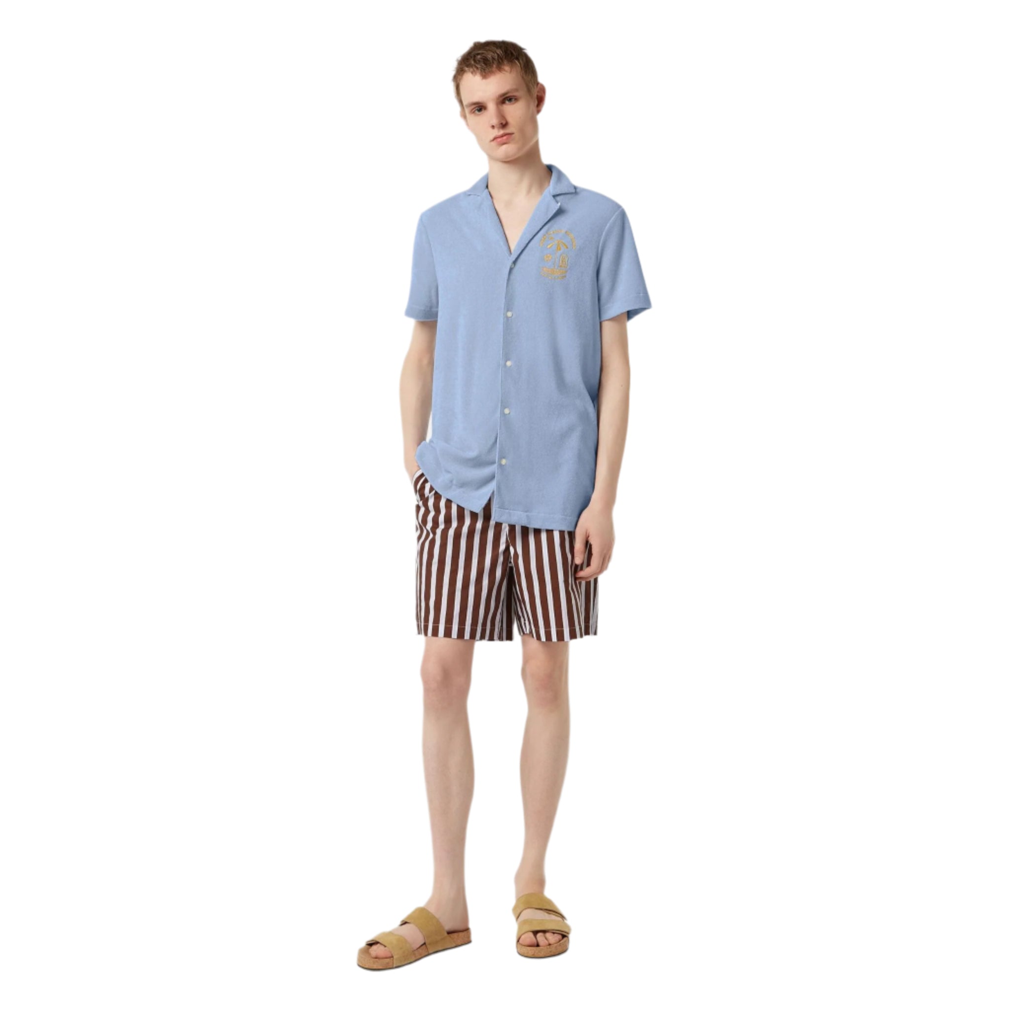 Blue Short-Sleeved Regular Fit Towelling Shirt