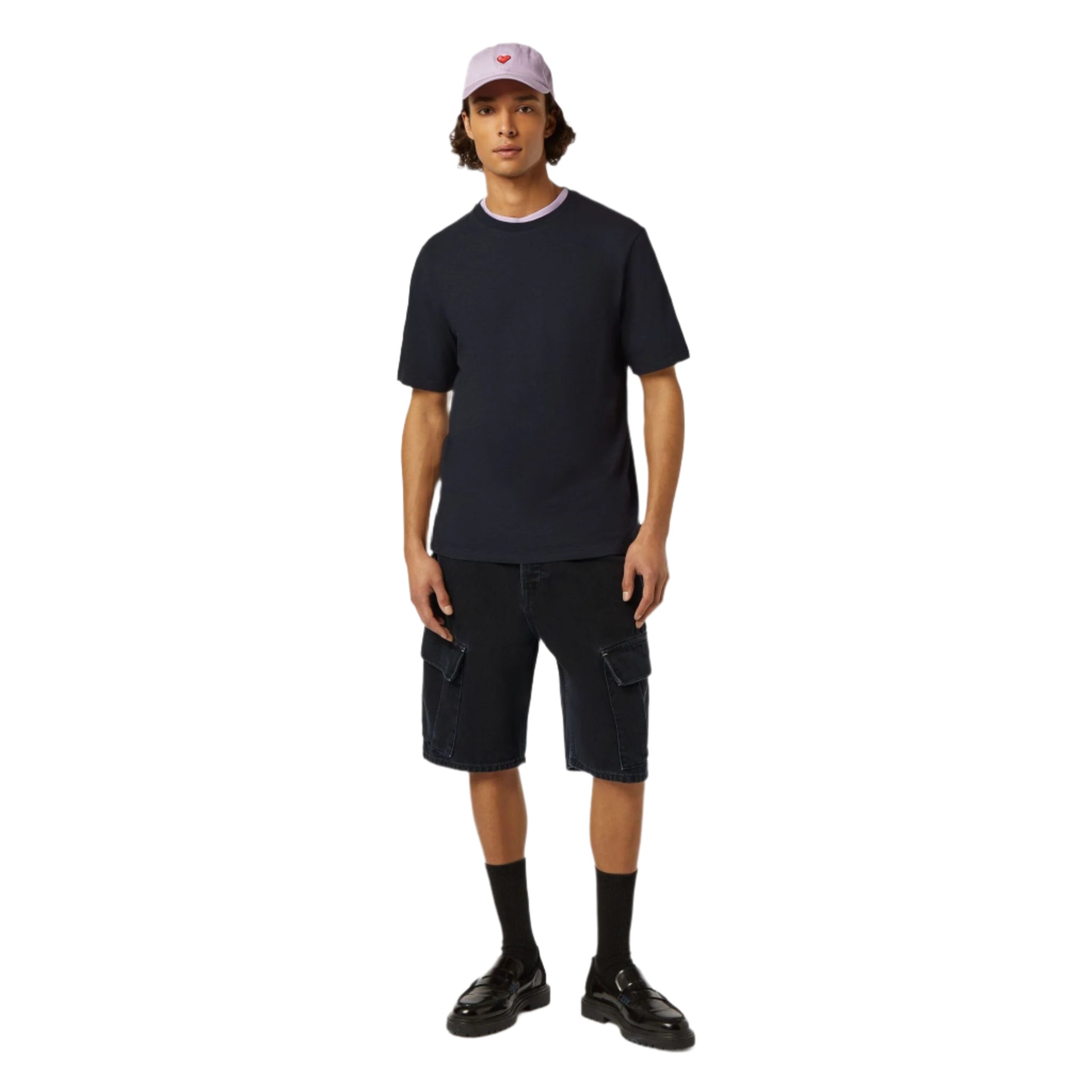 Black Regular Fit 3 Crosses Cotton-Linen T-Shirt