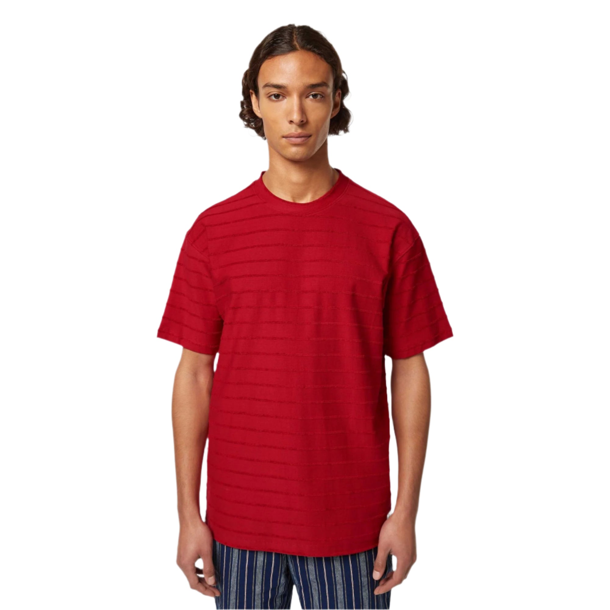 Red Relaxed-Fit Towelling Striped T-Shirt