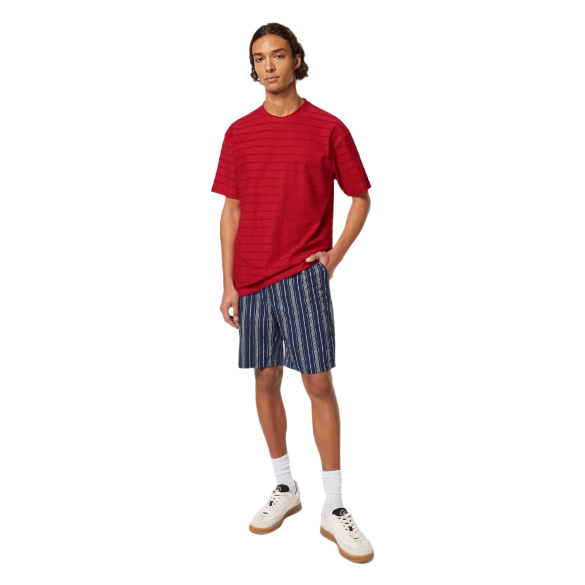 Red Relaxed-Fit Towelling Striped T-Shirt