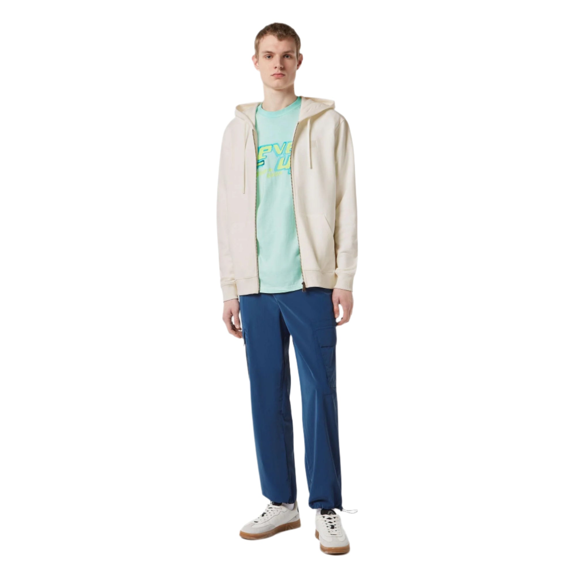 White Regular Fit Full-Zip Logo Hoodie