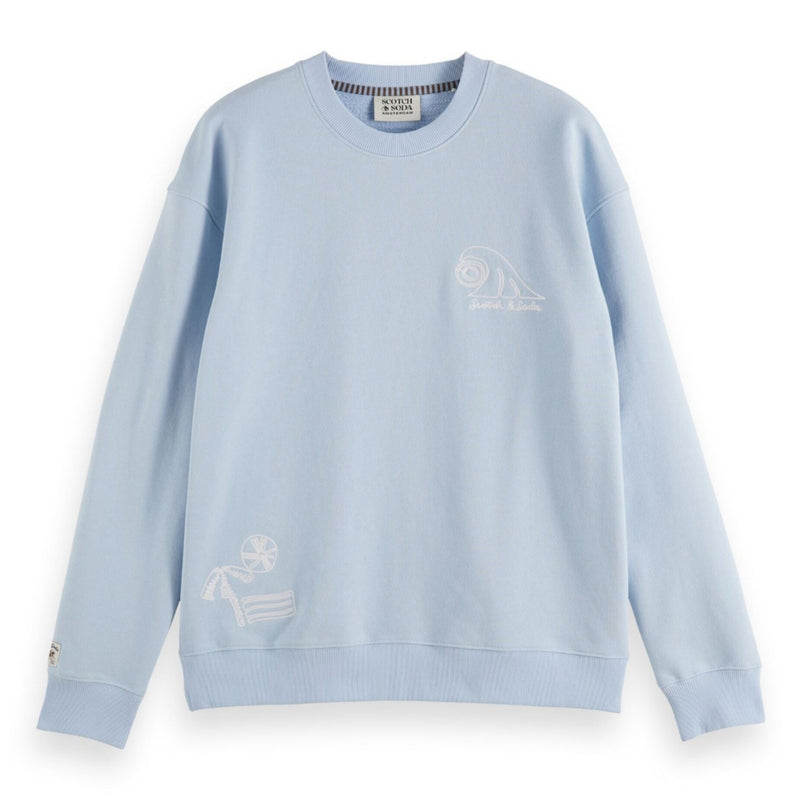 Blue Relaxed-Fit Slub Embroidered Sweatshirt