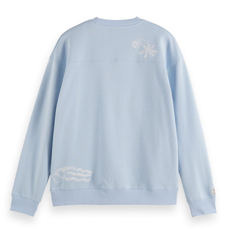 Blue Relaxed-Fit Slub Embroidered Sweatshirt