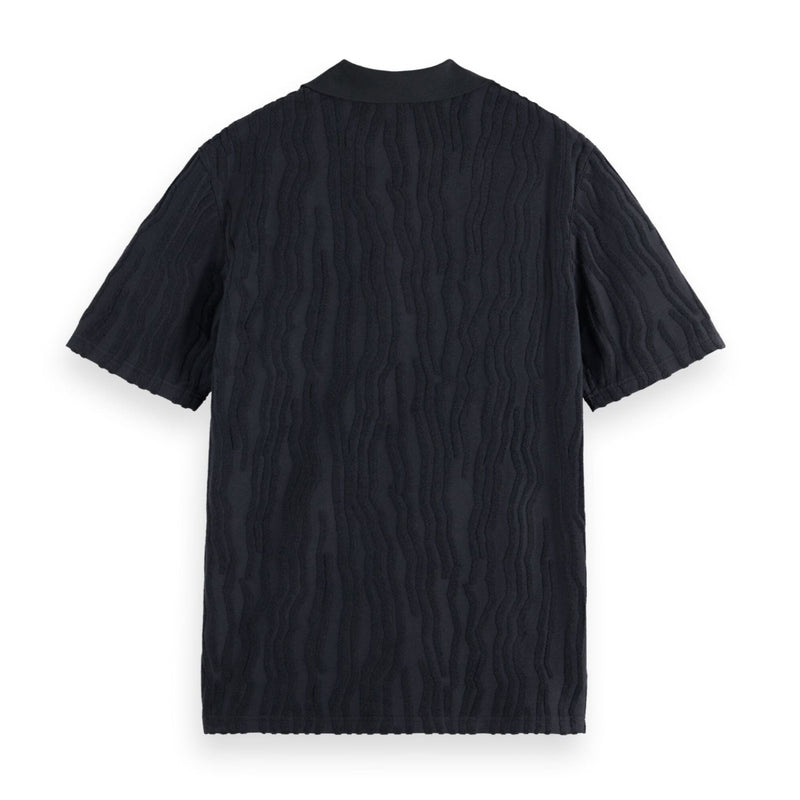 Black Jacquard Cotton Terry Relaxed-Fit Polo