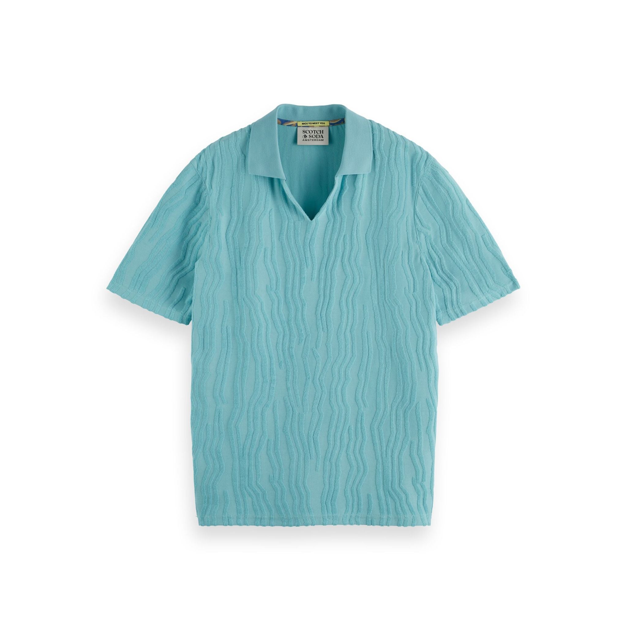 Blue Jacquard Cotton Terry Relaxed-Fit Polo