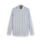 Blue Yarn-Dyed Linen Blend Striped Regular Fit Shirt
