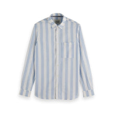 Blue Yarn-Dyed Linen Blend Striped Regular Fit Shirt