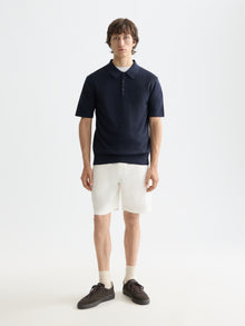 Bermuda en sergé de coton et lin Core Fave - Blanc cassé