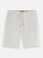 Bermuda en sergé de coton et lin Core Fave - Blanc cassé
