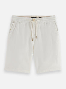 Bermuda en sergé de coton et lin Core Fave - Blanc cassé