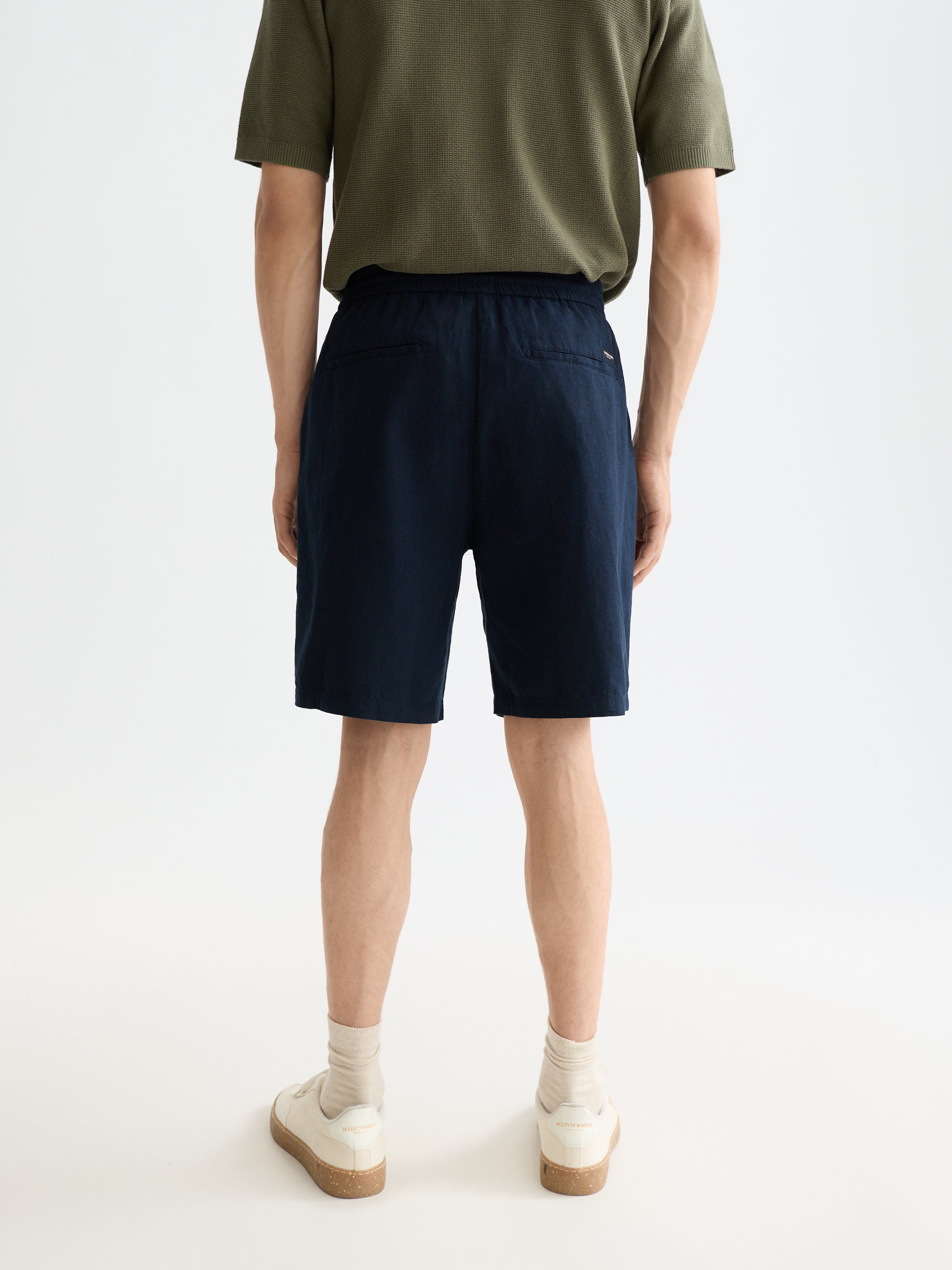 Bermuda en sergé de coton et lin Core Fave - Bleu marine