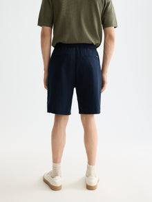 Bermuda en sergé de coton et lin Core Fave - Bleu marine