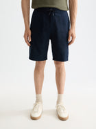 Bermuda en sergé de coton et lin Core Fave - Bleu marine