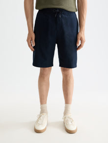 Bermuda en sergé de coton et lin Core Fave - Bleu marine