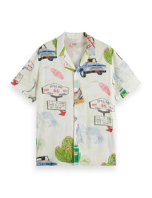 On The Road Aop Printed Camp Collar Shirt