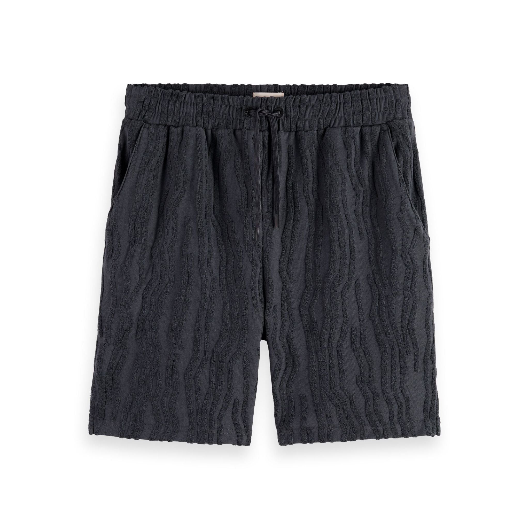 Black Cotton Terry Jacquard Shorts