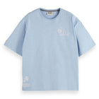 Blue Loose Fit Slub Embroidery T-Shirt