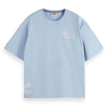 Blue Loose Fit Slub Embroidery T-Shirt