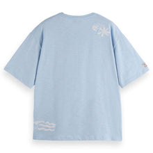 Blue Loose Fit Slub Embroidery T-Shirt
