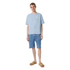 Blue Loose Fit Slub Embroidery T-Shirt