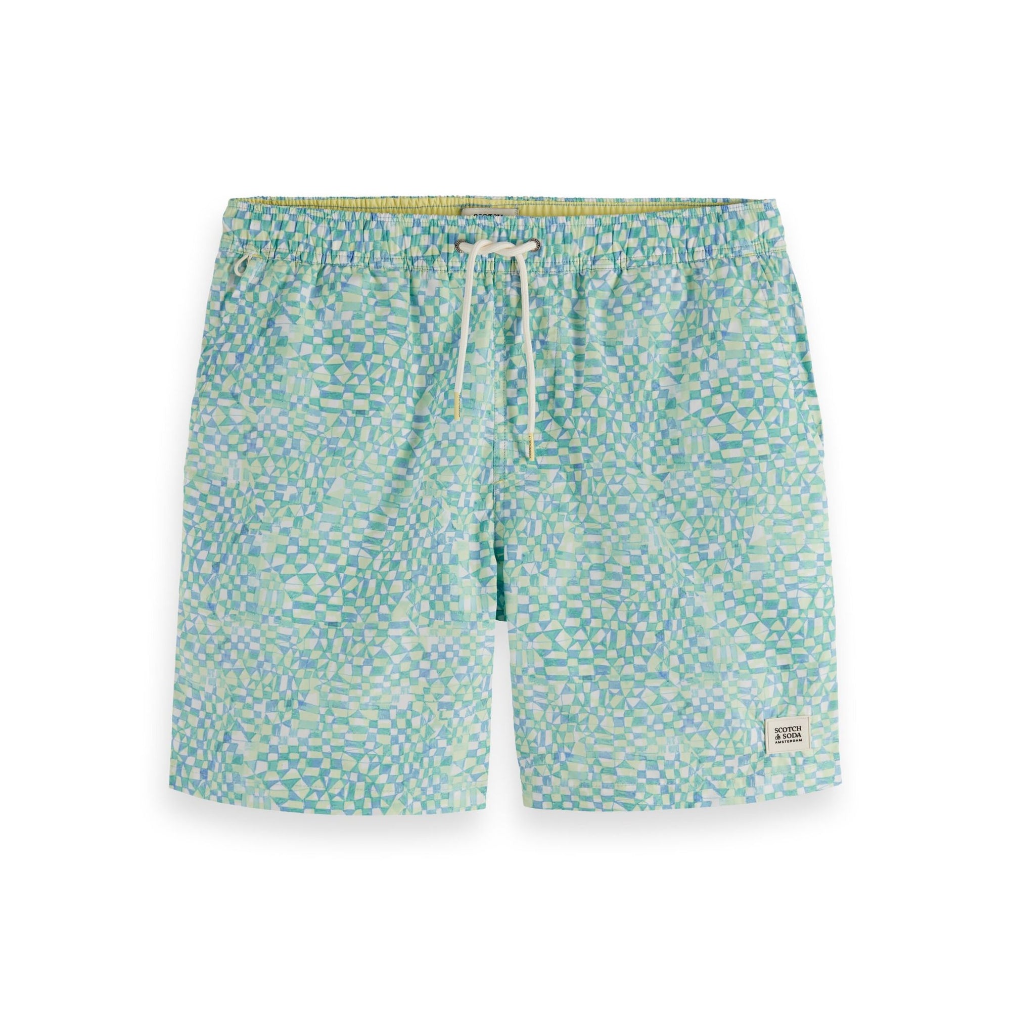 White Mini-Printed Mid-Length Swimshort