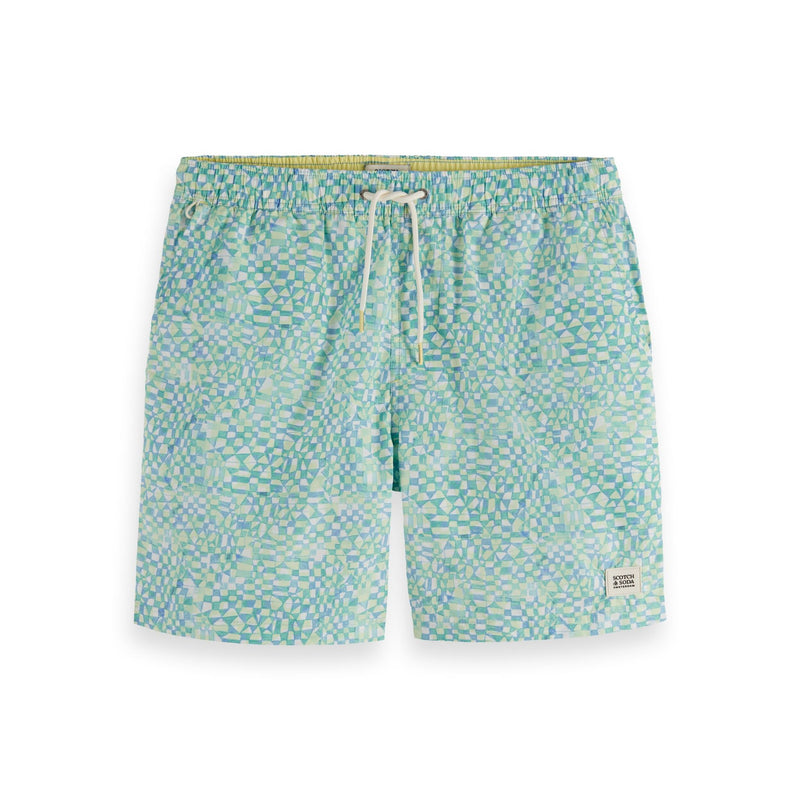 White Mini-Printed Mid-Length Swimshort