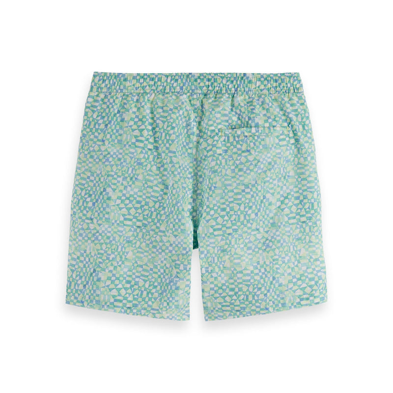 White Mini-Printed Mid-Length Swimshort