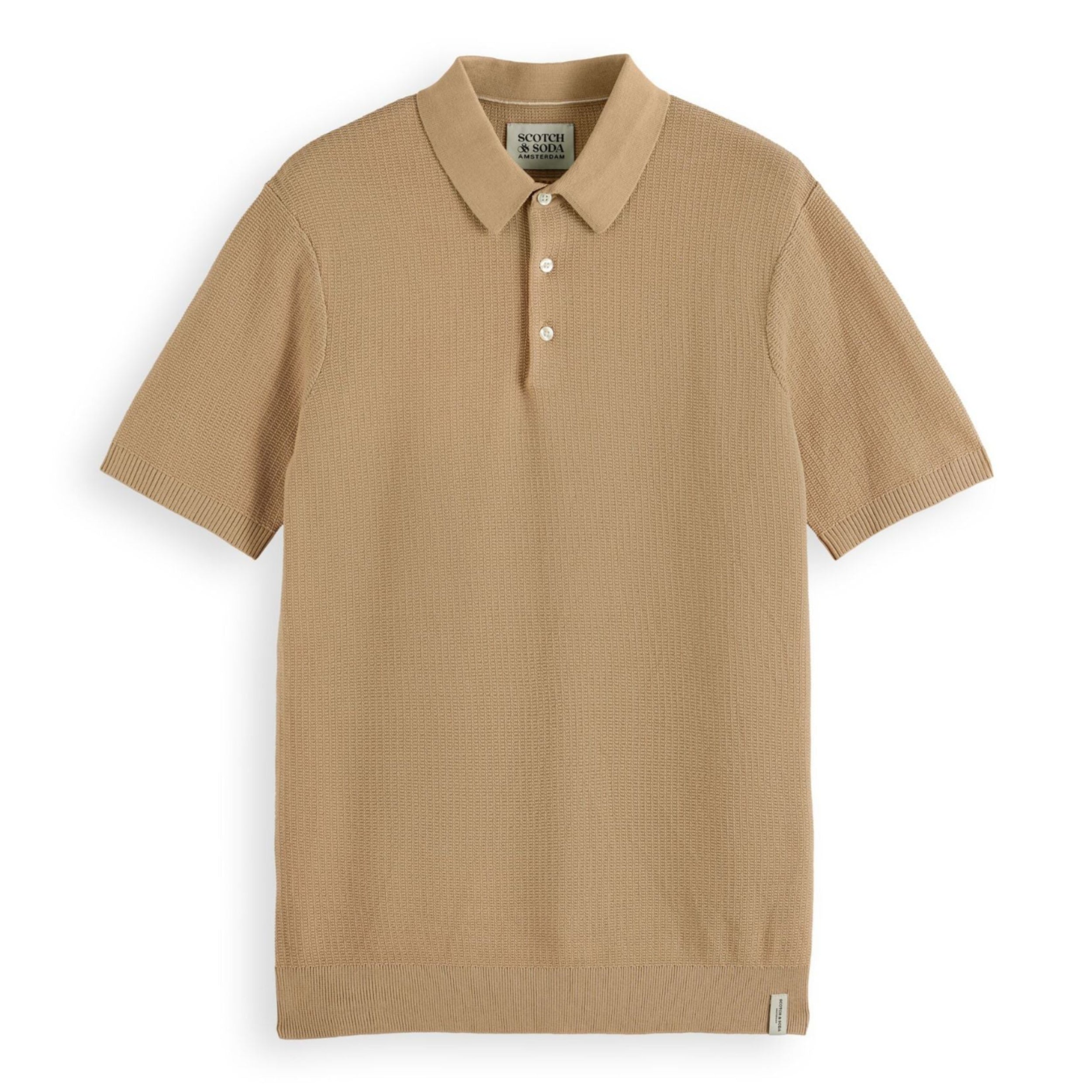 Beige Structured Knitted Polo
