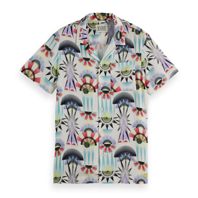 White Aop Short-Sleeved Regular Fit Viscose Shirt