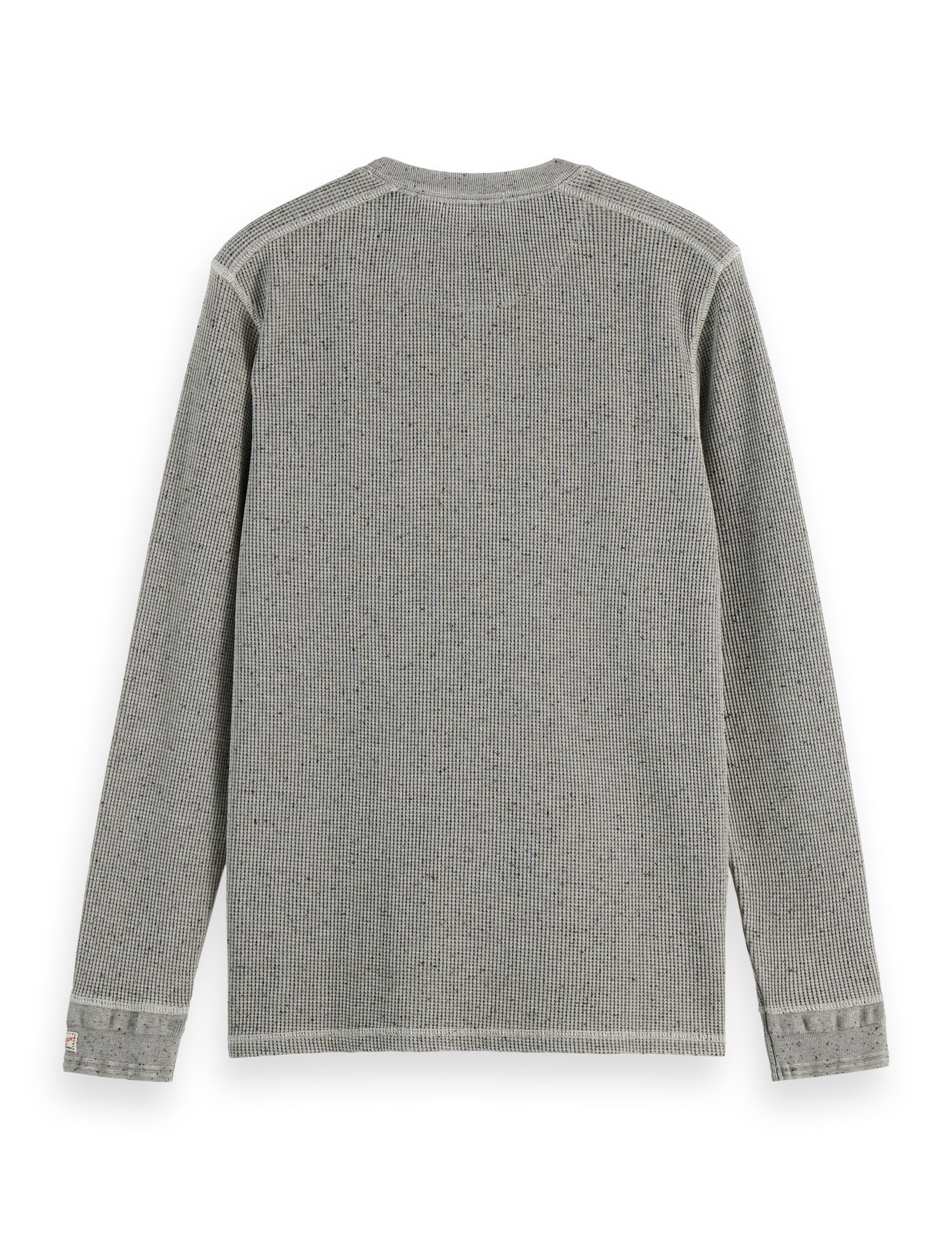 Denim Washed Long Sleeve Henley - Grey Melange