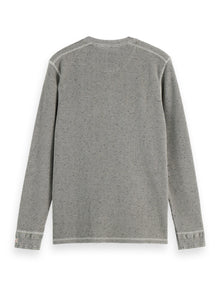 Denim Washed Long Sleeve Henley - Grey Melange