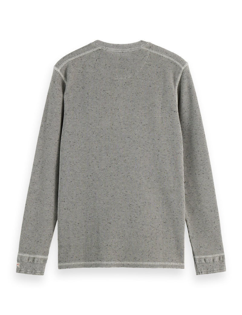 Denim Washed Long Sleeve Henley - Grey Melange