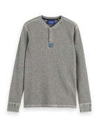 Denim Washed Long Sleeve Henley - Grey Melange
