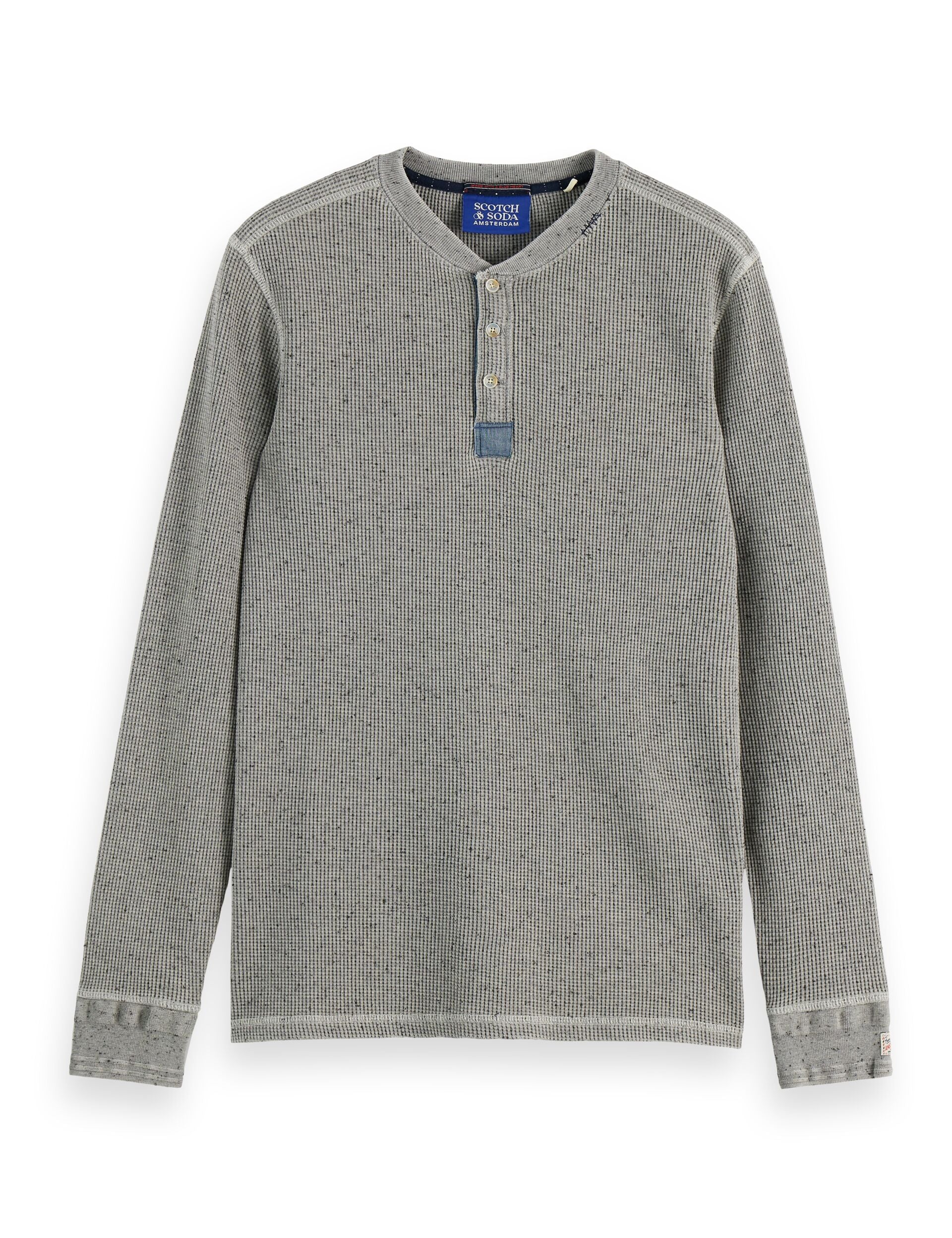 Denim Washed Long Sleeve Henley - Grey Melange