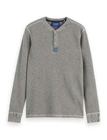 Denim Washed Long Sleeve Henley - Grey Melange