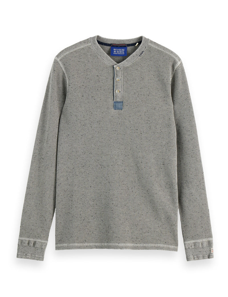 Denim Washed Long Sleeve Henley - Grey Melange