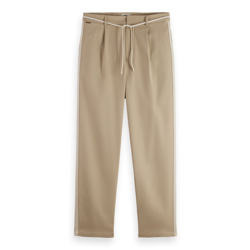 Trimmed Twill Jersey Pleated Relaxed Straight Jogger - Plaza Taupe