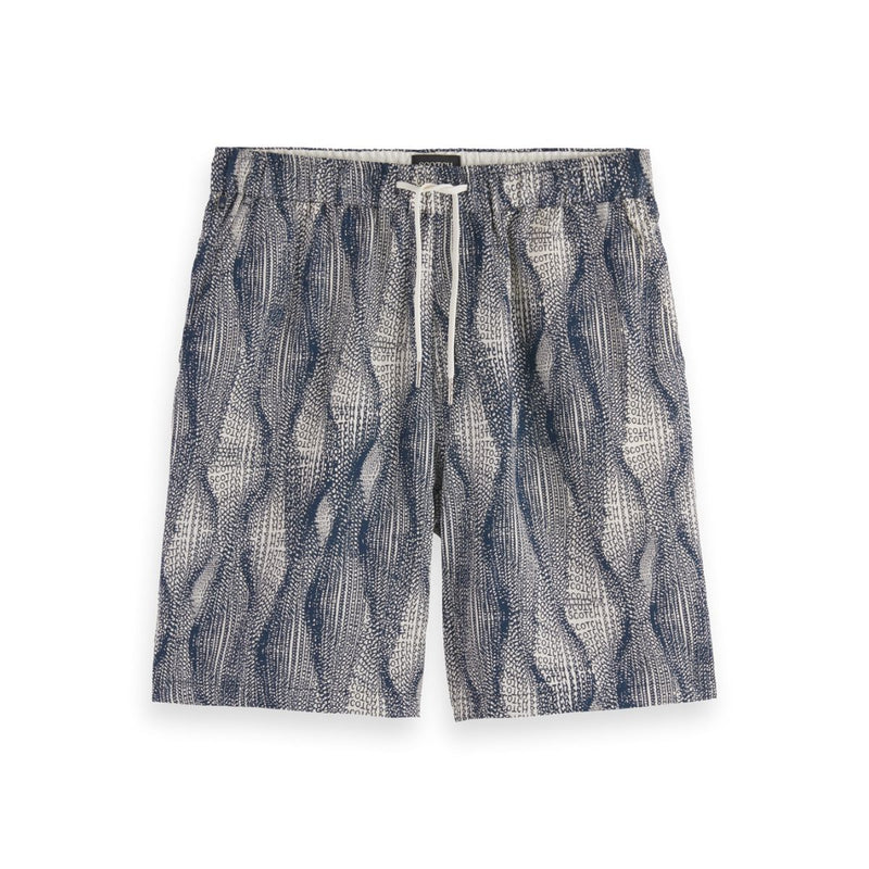 Fave Printed Tencel Relaxed Bermuda - Batik Logo Print Navy